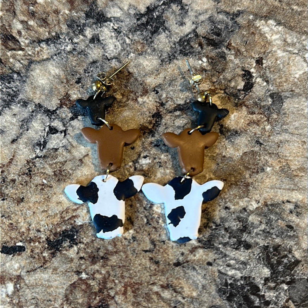 Clay Trio Cow Earrings