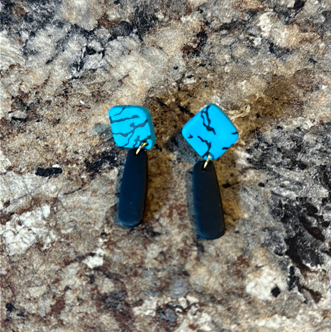 Clay Blue Marble Earrings